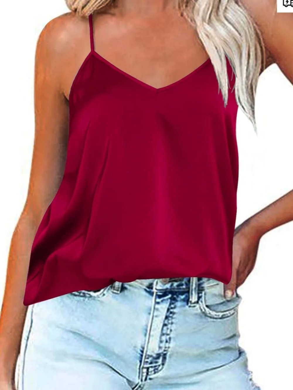 Satin V-Neck Cami in Burgundy
